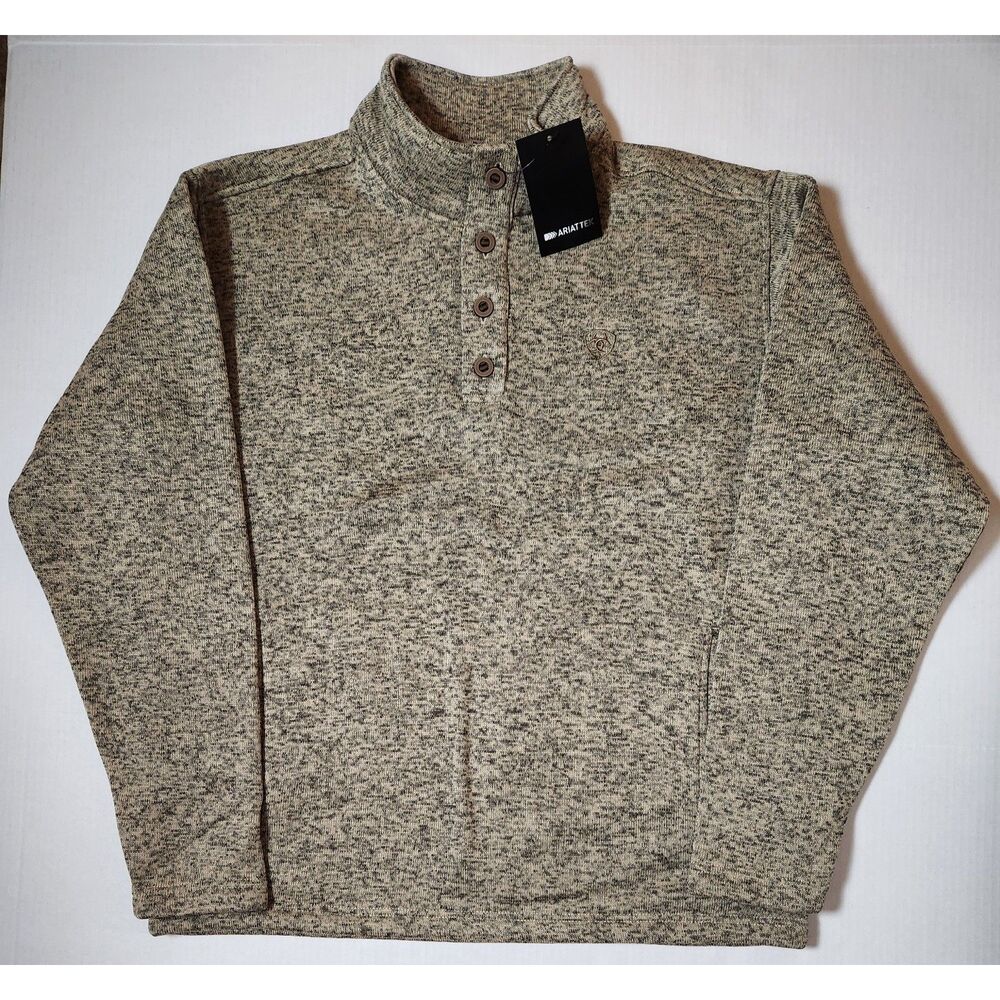 ARIAT Caldwell 1/4 Button Sweater Men's Large Beige